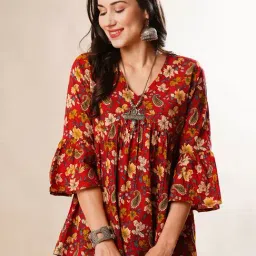 Globus Maroon Cotton Floral Print Tunic-image-28