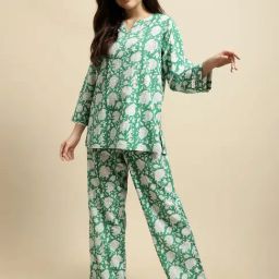 Secret Wish Green Floral Print Top With Pyjamas-picture-17