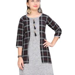 Aarika Kids Grey & Black Checks Kurti-picture-14