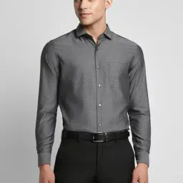 Peter England Grey Cotton Slim Fit Texture Shirt-image-79