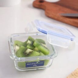 NATURALLY YOURS Transparent Glass Square Container With Flat Pp Lid 150 ml-48