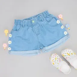 Pantaloons Junior Girls Blue Cotton Solid Shorts-picture-3