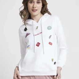Spykar White Regular Fit Self Pattern Hoodie-4