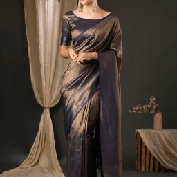 Saree Mall Navy Woven Saree With Unstitched Blouse-image-61