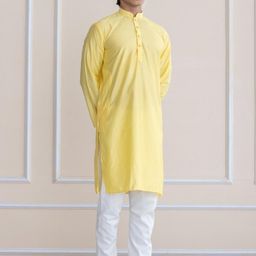 APPIX Men Yellow Cotton Silk Kurtas-picture-22