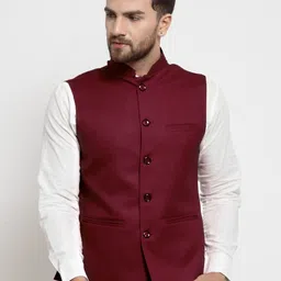 TREEMODA Men Maroon Solid Nehru Jacket-21