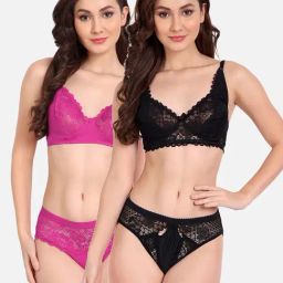FIMS: Fashion is my Style Black & Pink Lace Work Lingerie Set - Pack Of 2-image-43