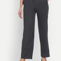 Broadstar Dark Grey Straight Fit High Rise Trousers-image-96