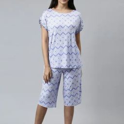 Enamor Purple Printed T-Shirt Capris Set-image-49