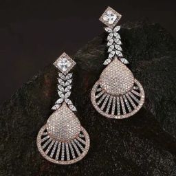 Priyaasi Clear & Rose Gold Dangler Earrings-45