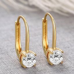Peora Gold-Plated Cubic Zirconia Studded Contemporary Shaped Hoop Earrings With Red Rose-97