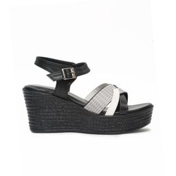 Bruno Manetti Textured Open Toe Wedges With Buckles image 3