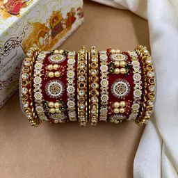 Wedding Chuda by Hitesh Bangles Set Of 10 Stone-Studded & Beaded Bangles image 2