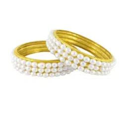 Sri Jagdamba Pearls Golden Alloy Round Bangles-36