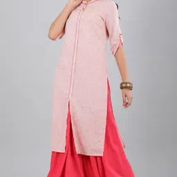 Aurelia Peach Band Neck Printed Cotton Kurta-image-22