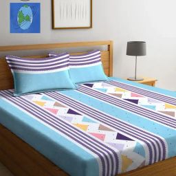 Klotthe Printed Sky Blue 210 TC Cotton Blend King 2 Bed Sheets with 4 Pillow Covers-image-74