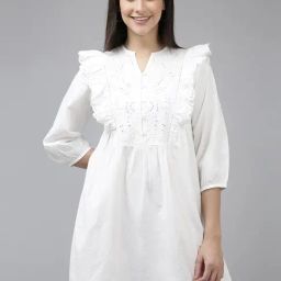 Van Heusen White Cotton Self Pattern A-Line Dress-image-55