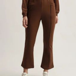 Elle Dark Brown Cotton Solid Joggers-image-24