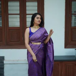 KALINI Blue & Gold-Toned Woven Design Kanjeevaram Saree-image-60