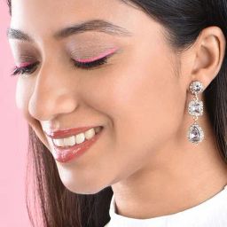 ToniQ White Partywear Gold-Plated CZ Stone Studded Dangler Earrings for Women-image-1