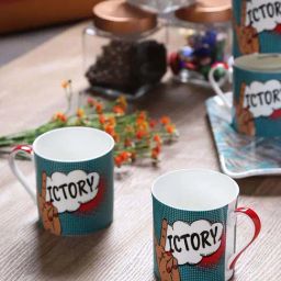Goodhomes Teal Blue Bone China Coffee Mugs (350 ml) - Set of 4-11