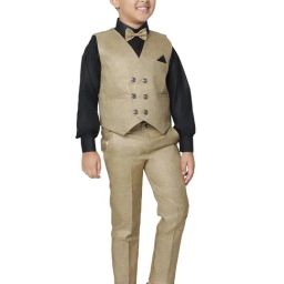 Pro-Ethic Style Developer Kids Brown & Black Solid Full Sleeves Shirt, Waistcoat, Pants with Bow-9