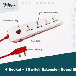 Hillgrove 10 Amp 4 Socket 1 Switch White Power Extension Board with Non-Contact Voltage Tester, HGCM303M1 image 2