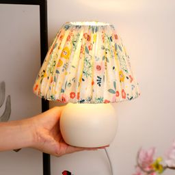 UMAI Off White & Pink Printed Ceramic Frustum Shaped Table Lamp-8