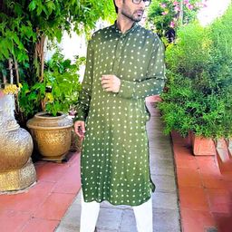 PRETANSHAH Men Abstract Woven Design Daily Silk Straight Kurta-0