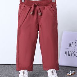 Babyhug Full Length Solid Colour Pant With Drawstring - Red-image-5