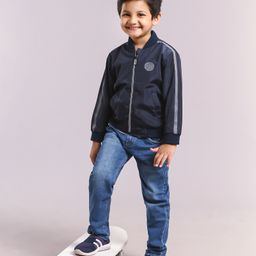Babyhug Full Sleeves Solid Light Weight Bomber Jacket - Navy-image-60