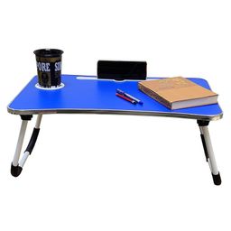 Muren Foldable Space Saving Study Multipurpose Table with Tablet Mobile Slot & Cup Holder - Blue-picture-1