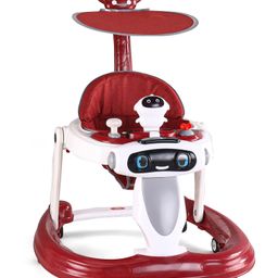 Baby Multifunctional Robotic Shape Adjustable Height Musical Activity Cum Push Walker with Canopy & Parental Push Handle- Red-2