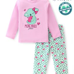 Babyoye Eco Conscious 100% Cotton With Anti Bacterial Finish Full Sleeves Night Suit Heart Print - Pink & Blue-image-36