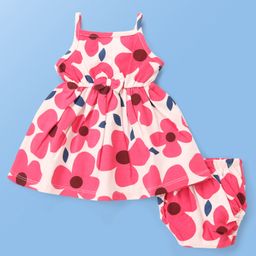 Doodle Poodle 100% Cotton Sleeveless Floral Printed Frock with Bloomer -Pink-picture-10