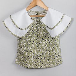 Hugsntugs Cap Sleeves Flower Printed Top - Sage Green-image-33
