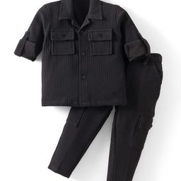 Robo Fry Woven Full Sleeves Solid Colour Shirt & Trouser Set - Black-image-125