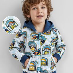 Babyhug Cotton Knit Full Sleeves Hooded Sweatjacket With Animals Print - White-picture-22