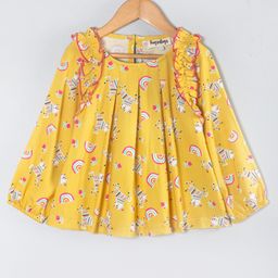 Hugsntugs Cotton Full Sleeves Animal & Rainbow PrintedTop - Mustard-image-19