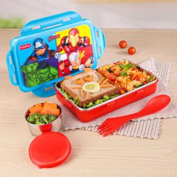Babyhug Marvel Avengers 3D Printed Stainless Steel Air Tight Lunch box -Blue-13