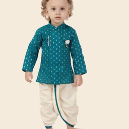 ETHNIKS NEURON Full Sleeves Motif Printed Kurta With Coordinating Dhoti Set - Sea Green-picture-9