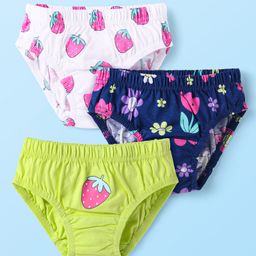 Babyhug 100% Cotton Single Jersey Knit Panties With Floral Print Pack Of 3 - Pink & Navy Blue-image-22