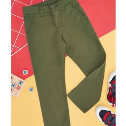 Pantaloons Junior Cotton Lycra Solid Trousers - Olive Green-picture-24