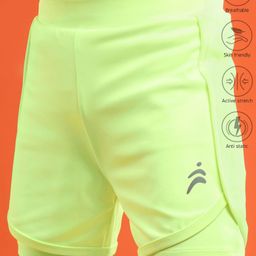 Pine Active Knit Knee Length Skin Friendly Active StretchSolid Shorts with Tights - Neon Green-image-65