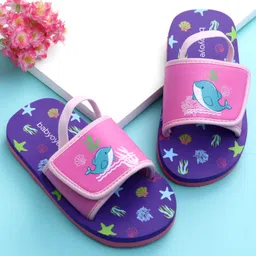 Babyoye Back Strap Closure Flip Flops With Sea Animals Print - Lavender & Pink-picture-18