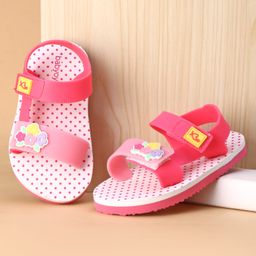 Babyoye Velcro Closure Sandals With Floral Applique & Polka Dots Print - Pink-image-55