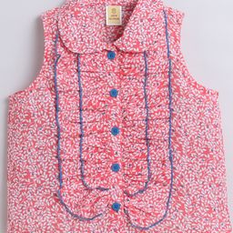 Aww Hunnie Cotton Sleeveless Leaves Printed Shirt Style Top - Pink-picture-29