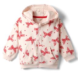 Bonfino 100% Cotton French Terry Knit Full Sleeves Oversized Hooded Sweatjacket with Heart Print & Kangaroo Pocket - Light Pink-picture-47