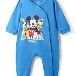 Babyhug Disney Interlock Knit Full Sleeves Rompers with Mickey Mouse & Friends Print - Blue-image-38