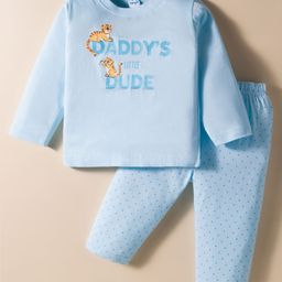 Tango Single Jersey Knit Full Sleeves Night Suit with Tiger Print - Light Blue-picture-14